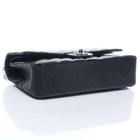 Caviar Quilted Medium Double Flap Black