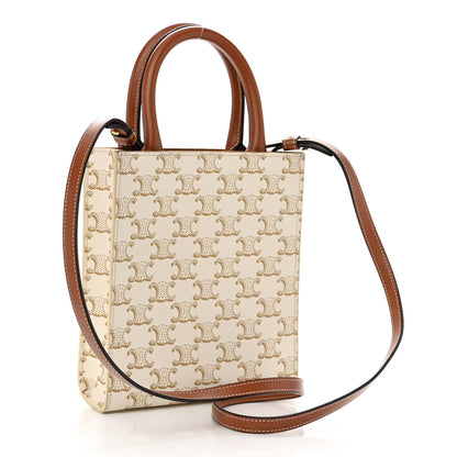 Celine Triomphe Canvas Calfskin Mini Vertical Cabas White 3 of 9