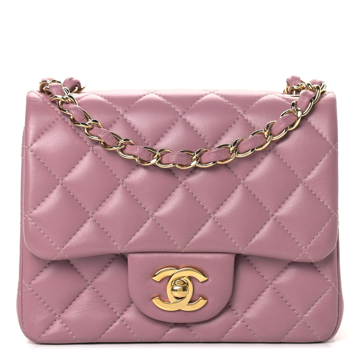 Lambskin Quilted Mini Square Flap Light Purple
