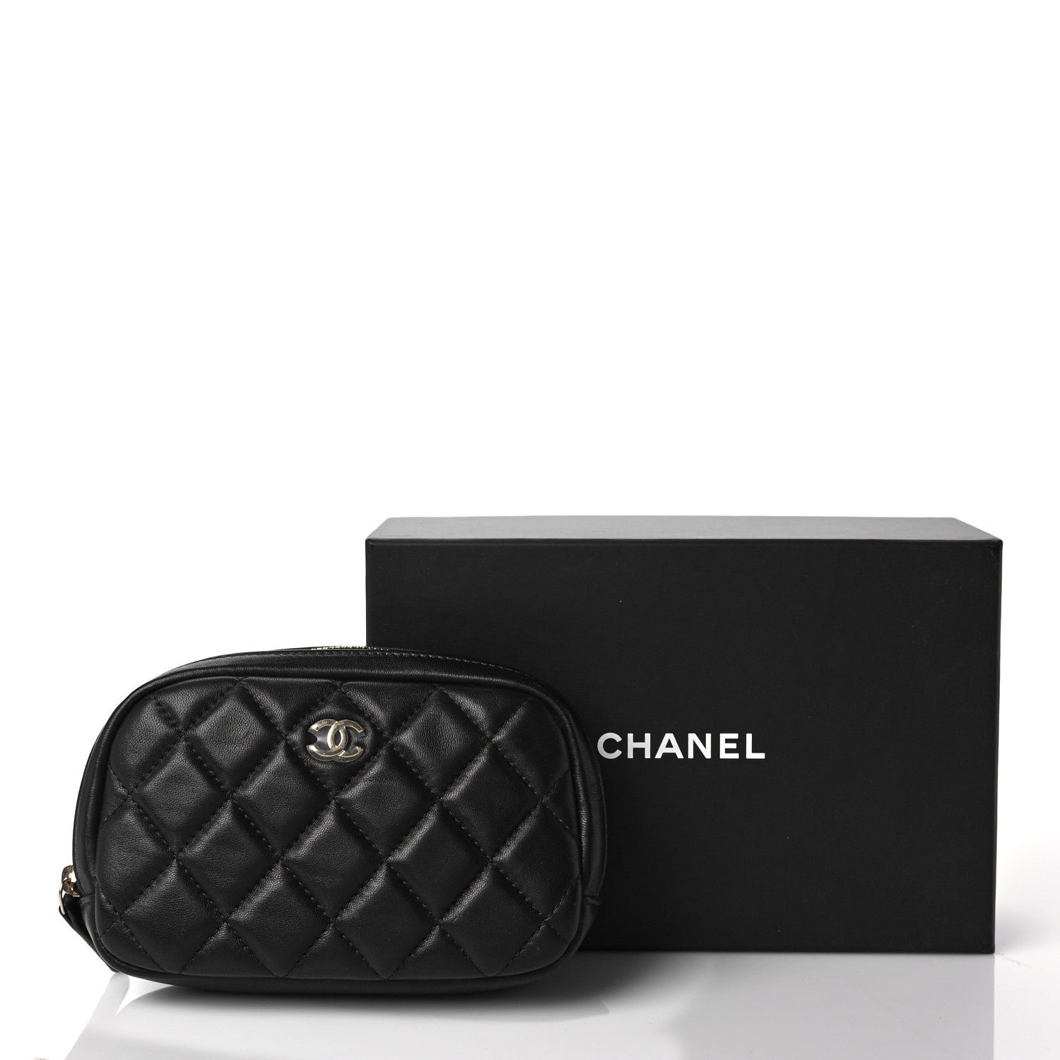 Chanel Lambskin Quilted Small Curvy Pouch Cosmetic Case Black 10 of 10
