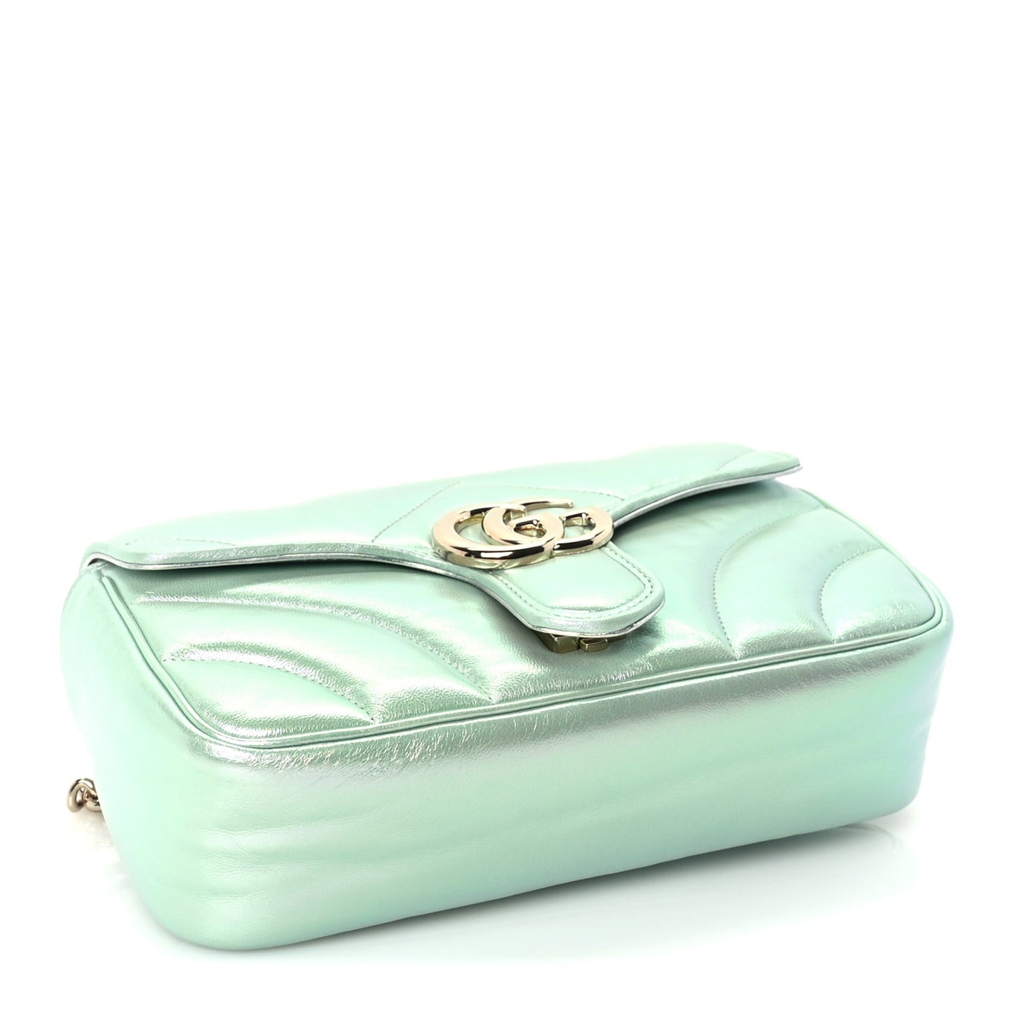 Iridescent Nappa Chevron Matelasse Small GG Marmont Shoulder Bag Iridescent Salvy Green