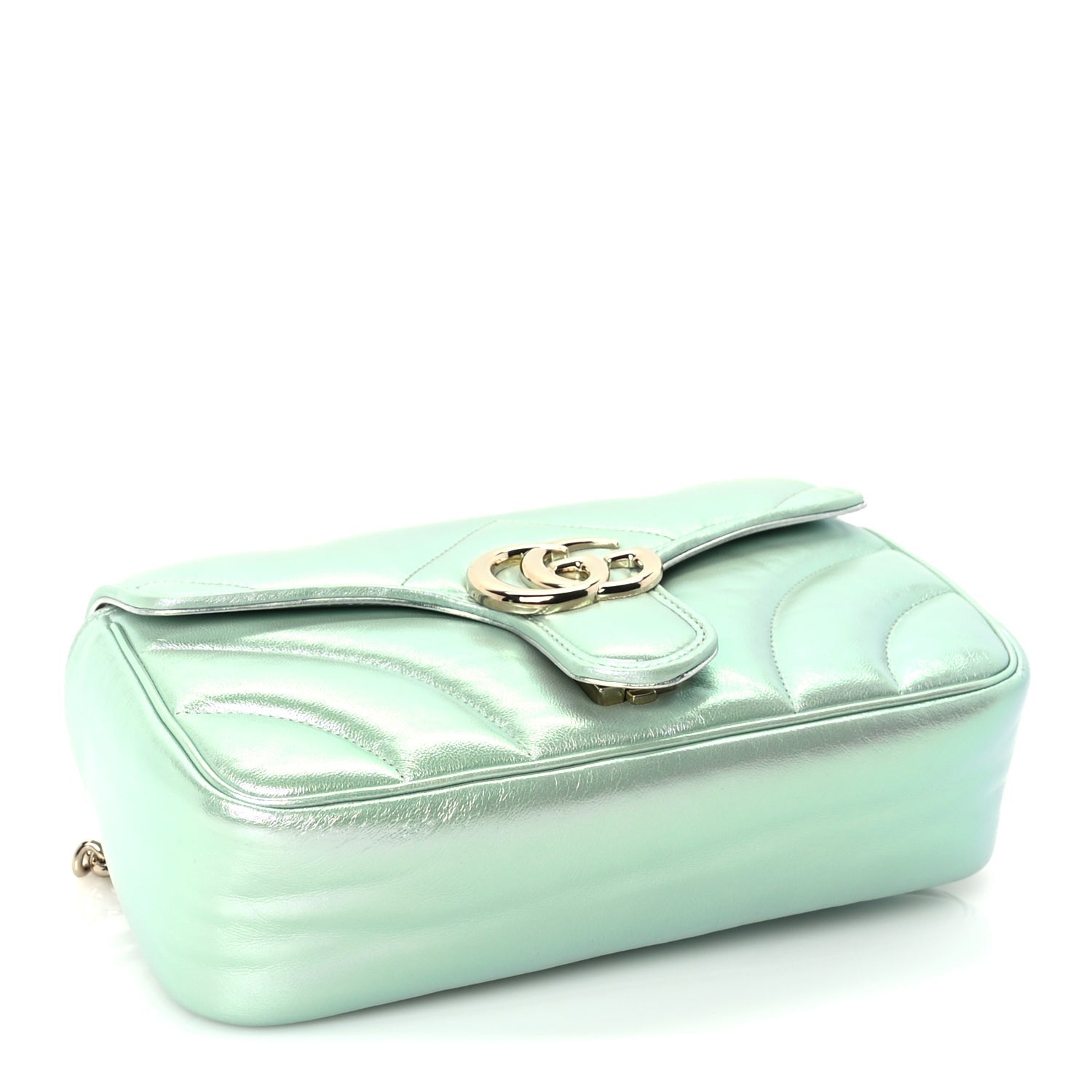 Gucci Iridescent Nappa Chevron Matelasse Small GG Marmont Shoulder Bag Iridescent Salvy Green 3 of 9