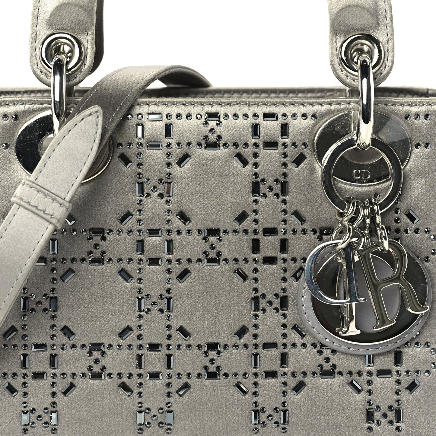 Satin Crystal Cannage Mini Lady Dior Grey
