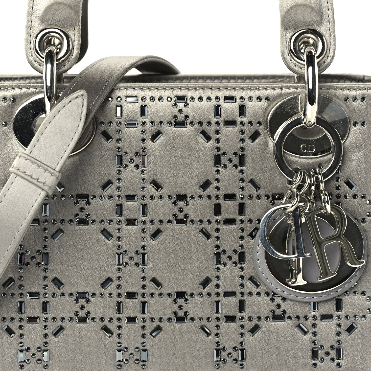 Christian Dior Satin Crystal Cannage Mini Lady Dior Grey 6 of 8