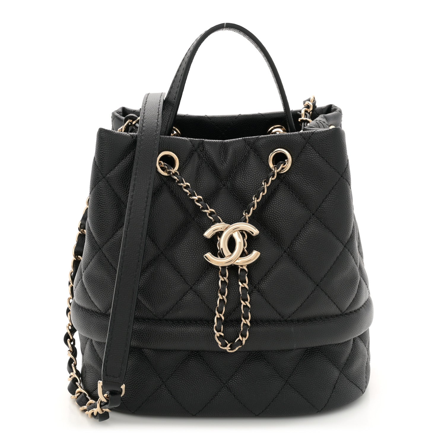 Chanel Caviar Quilted Rolled Up Bucket Drawstring Bag Black 1 of 10