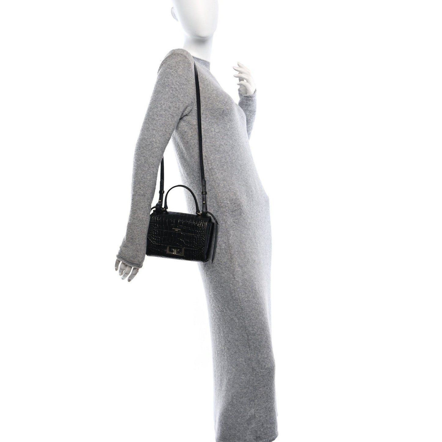 Calfskin Crocodile Embossed Eden Mini Top Handle Black