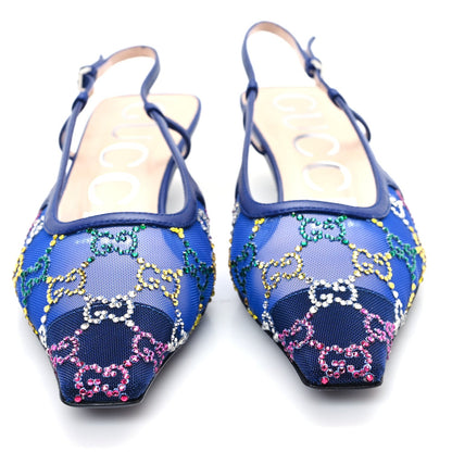 Gucci Tela Retino Nappa Charlotte Crystal GG Monogram Square G 35mm Slingback Pumps 35.5 Splash Net Blue Witch 3 of 7