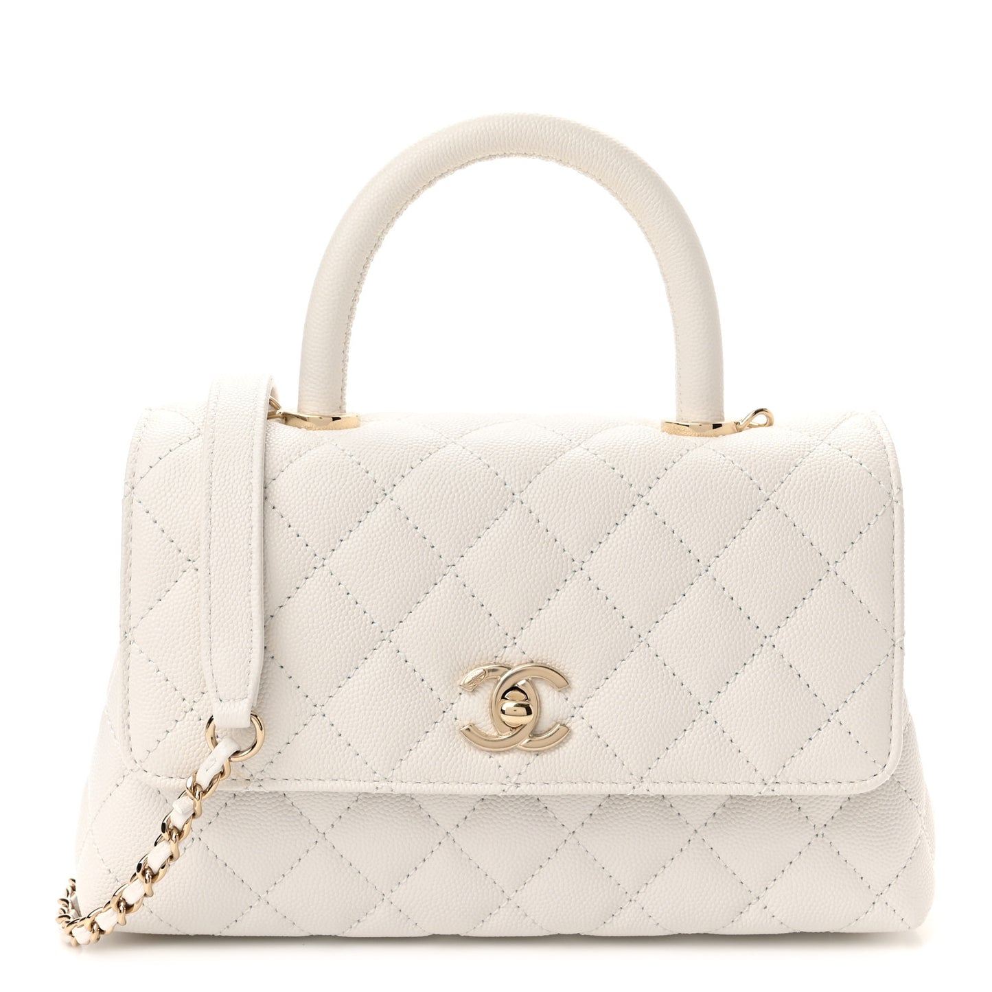 Caviar Quilted Mini Coco Handle Flap White