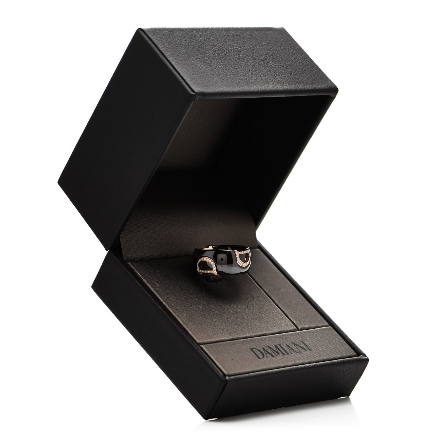 18K Pink Gold Ceramic Diamond D Icon Ring 53 6.25 Black