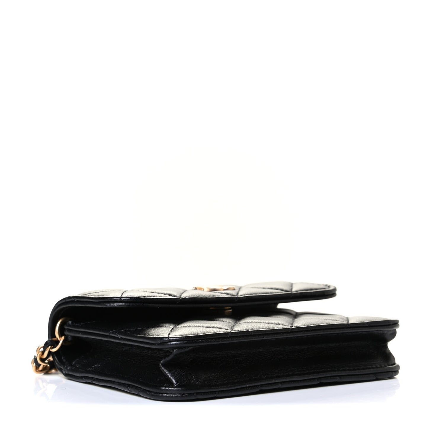 Lambskin Quilted Pearl Crush Clutch With Chain Black
