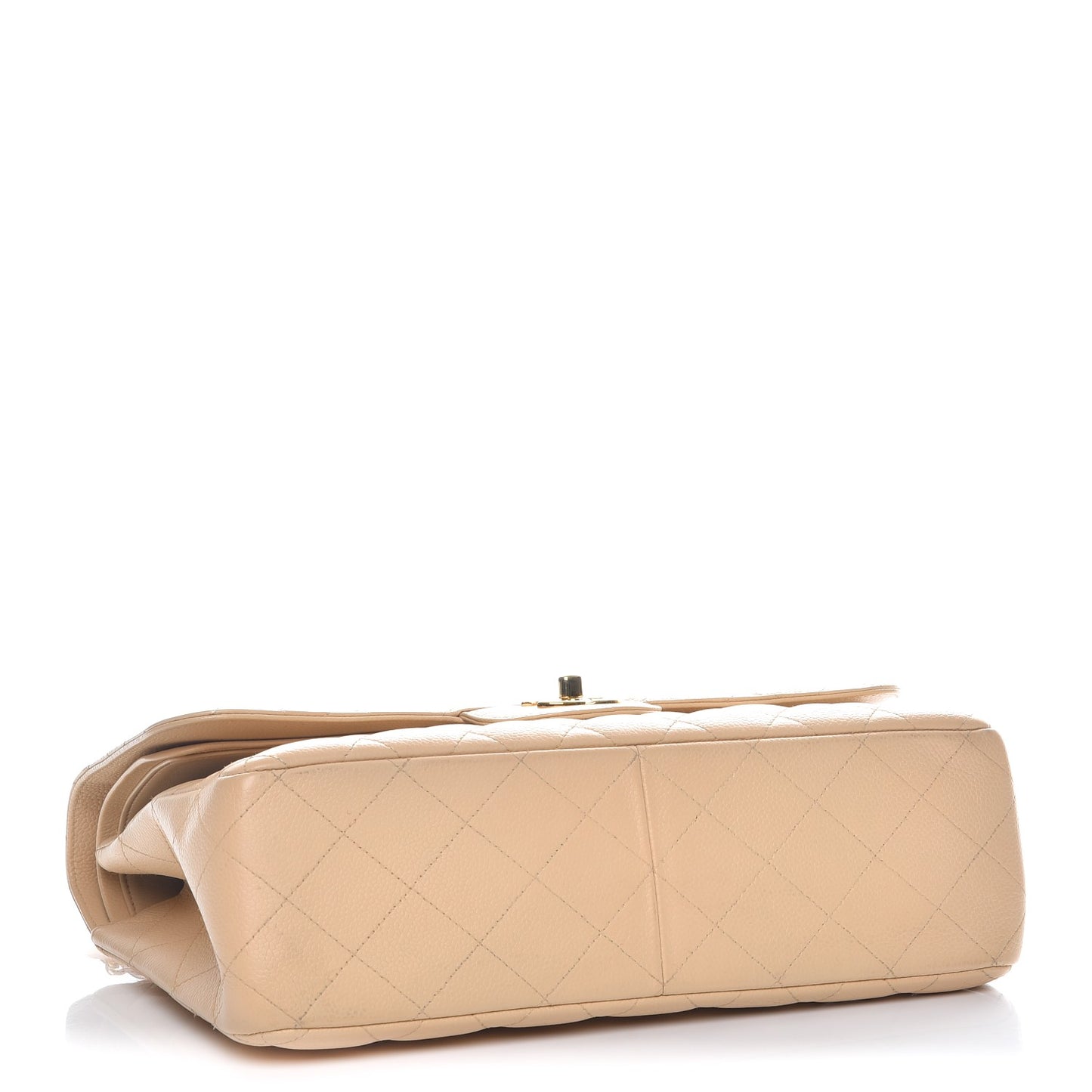 Caviar Quilted Jumbo Double Flap Beige