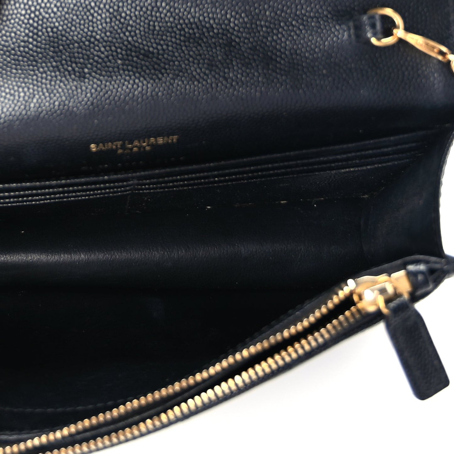 Grain De Poudre Matelasse Chevron Monogram Envelope Chain Wallet Black