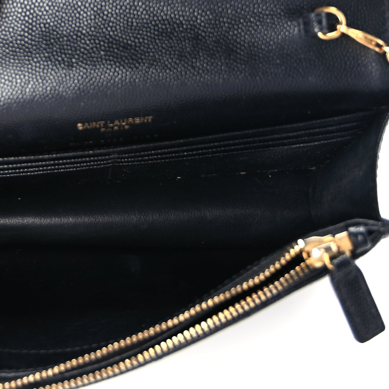 Saint Laurent Grain De Poudre Matelasse Chevron Monogram Envelope Chain Wallet Black 4 of 8