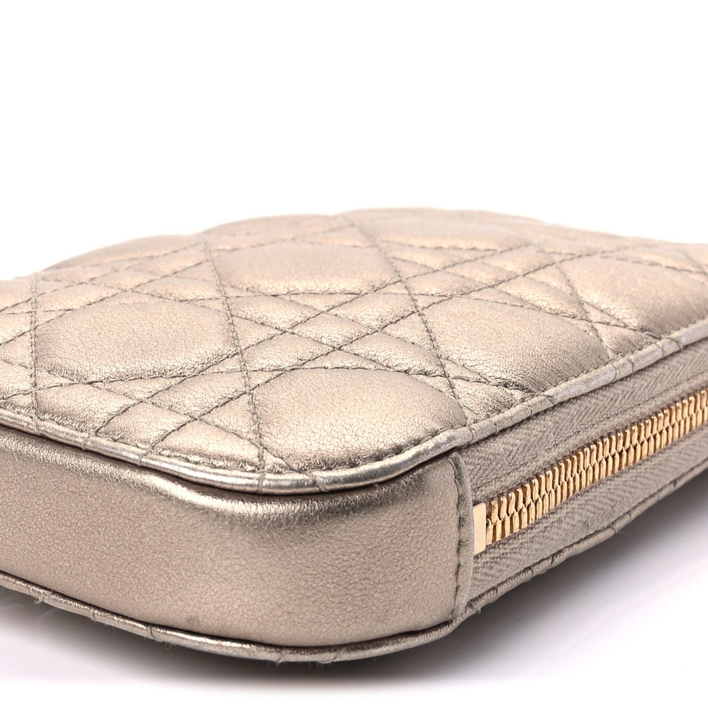 Lambskin Cannage Lady Dior Phone Holder  Gold