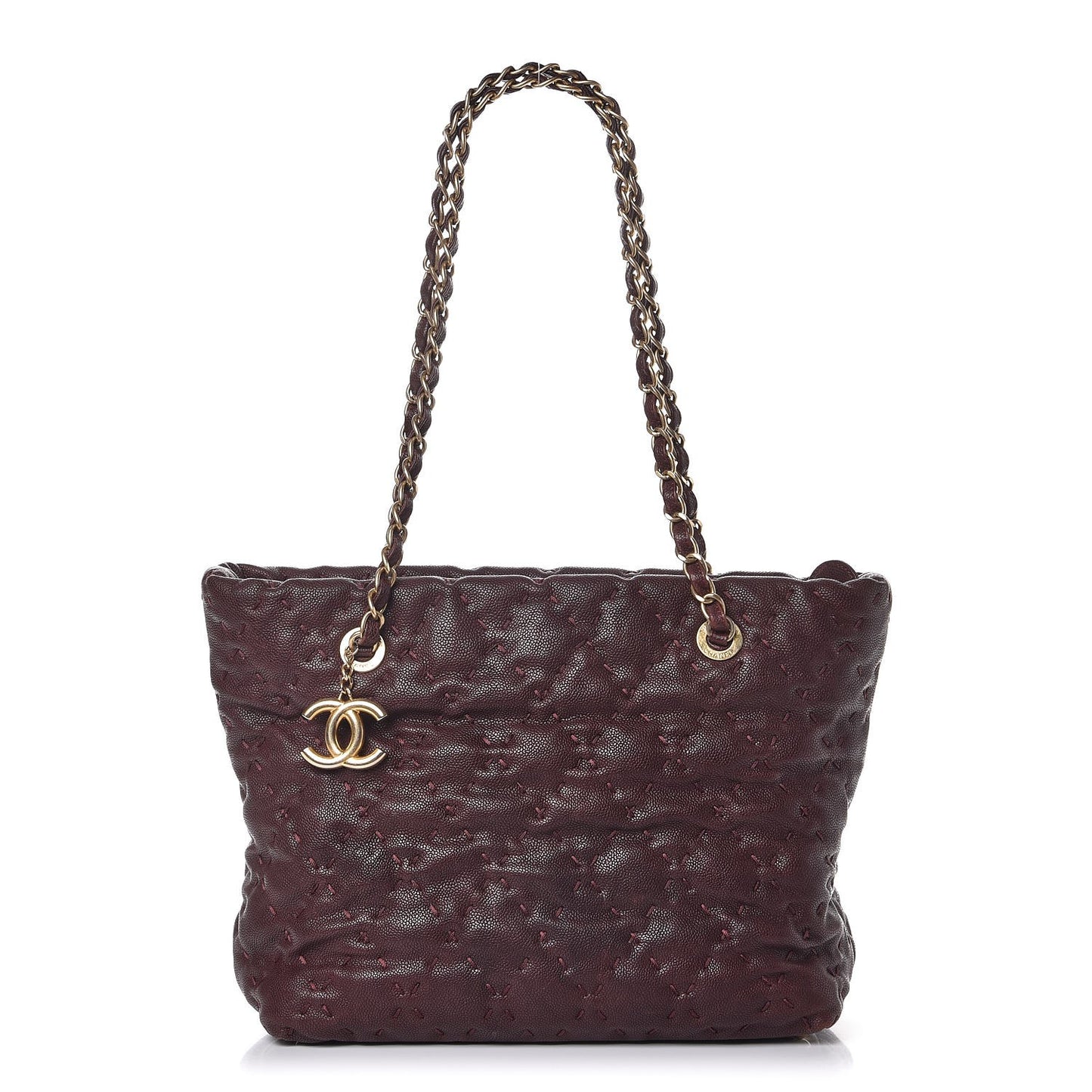 Caviar Stitched Tote Burgundy