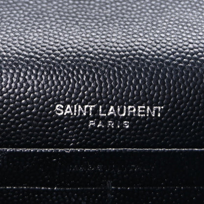 Saint Laurent Grain De Poudre Matelasse Chevron Monogram Envelope Chain Wallet Black 5 of 8