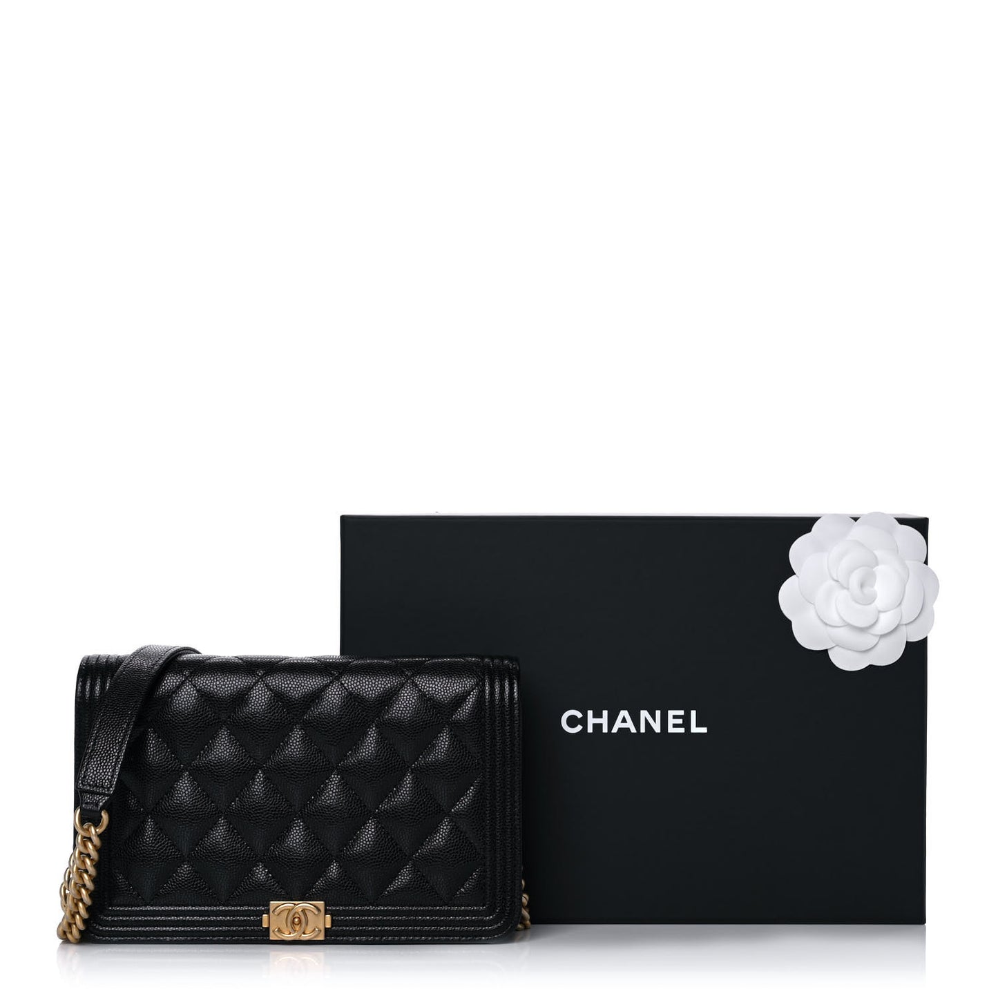 Caviar Quilted Boy Wallet On Chain WOC Black