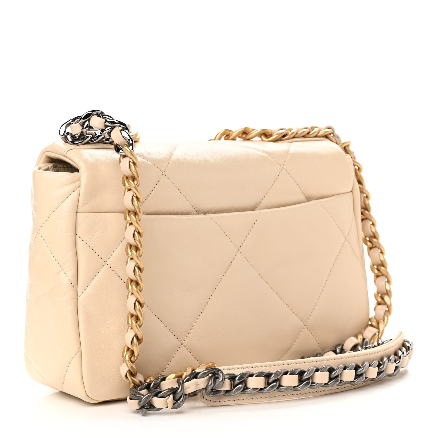 Goatskin Quilted Medium Chanel 19 Flap Beige
