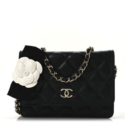 Chanel Lambskin Quilted Mini Camellia Bow Wallet On Chain WOC Black 1 of 7