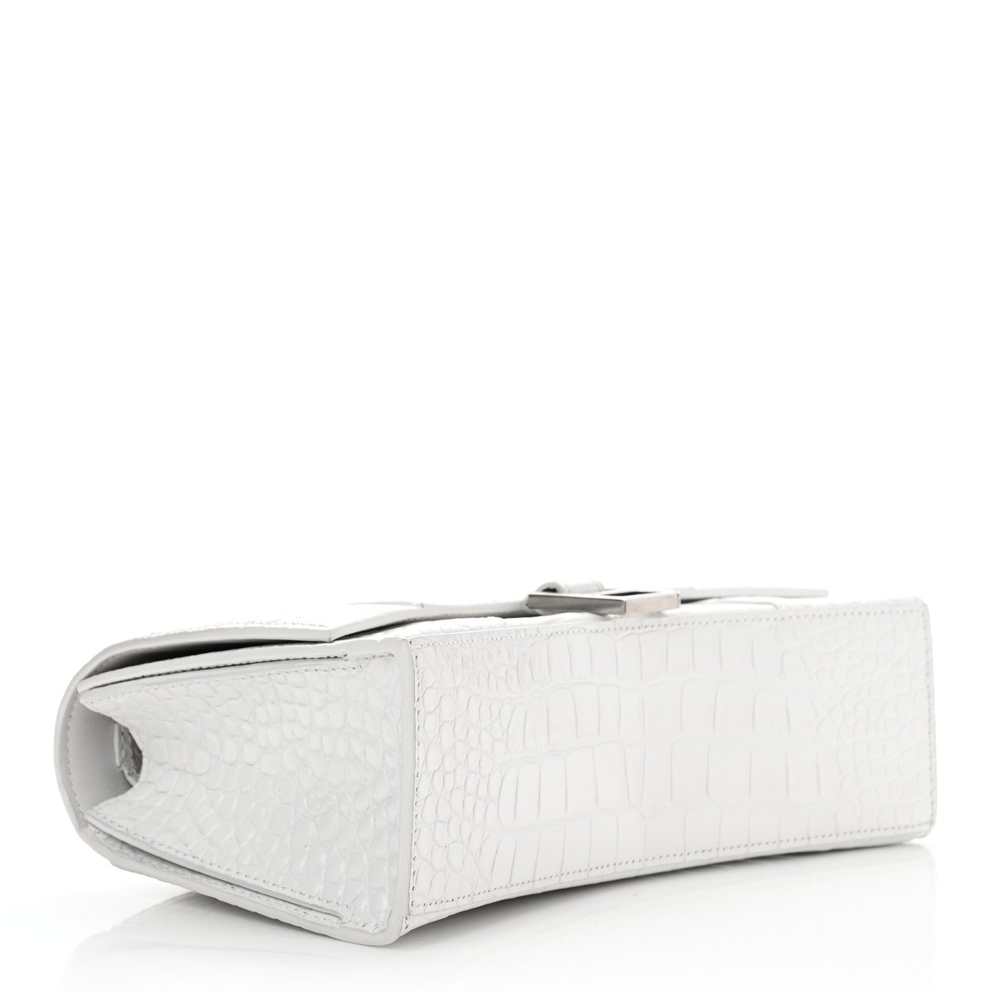 Shiny Calfskin Crocodile Embossed Small Hourglass Sling Shoulder Bag White