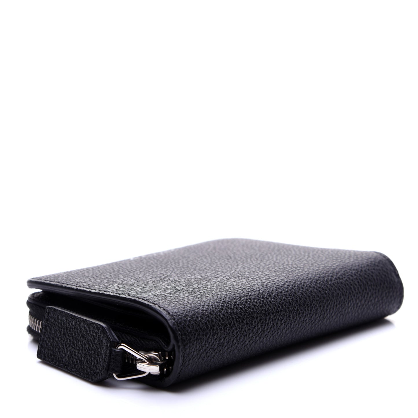 Grained Calfskin Rive Gauche Compact Zip Around Wallet Black