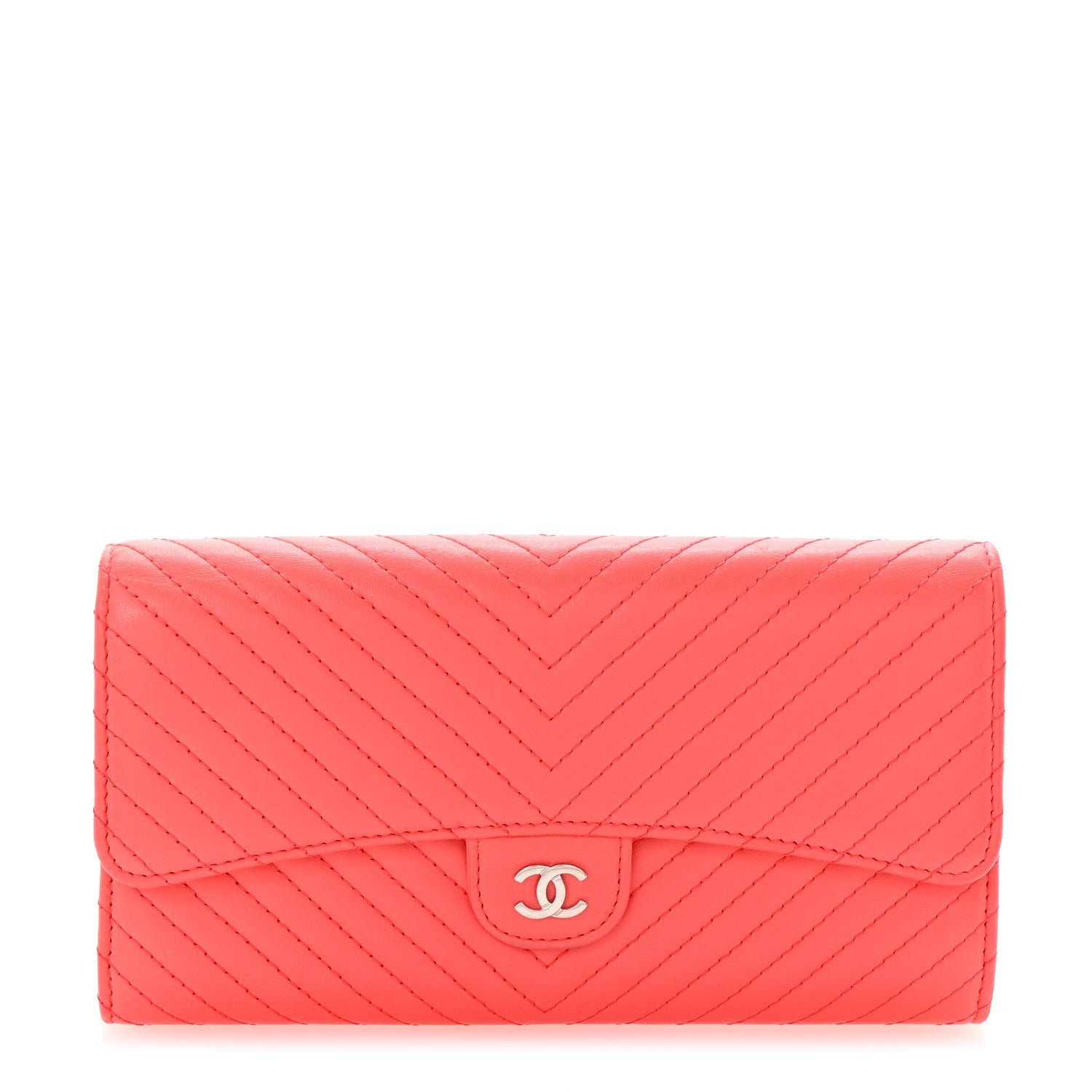 Chanel Lambskin Chevron Quilted Large Gusset Flap Wallet Red 1 of 7