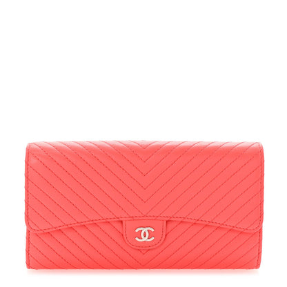 Chanel Lambskin Chevron Quilted Large Gusset Flap Wallet Red 1 of 7