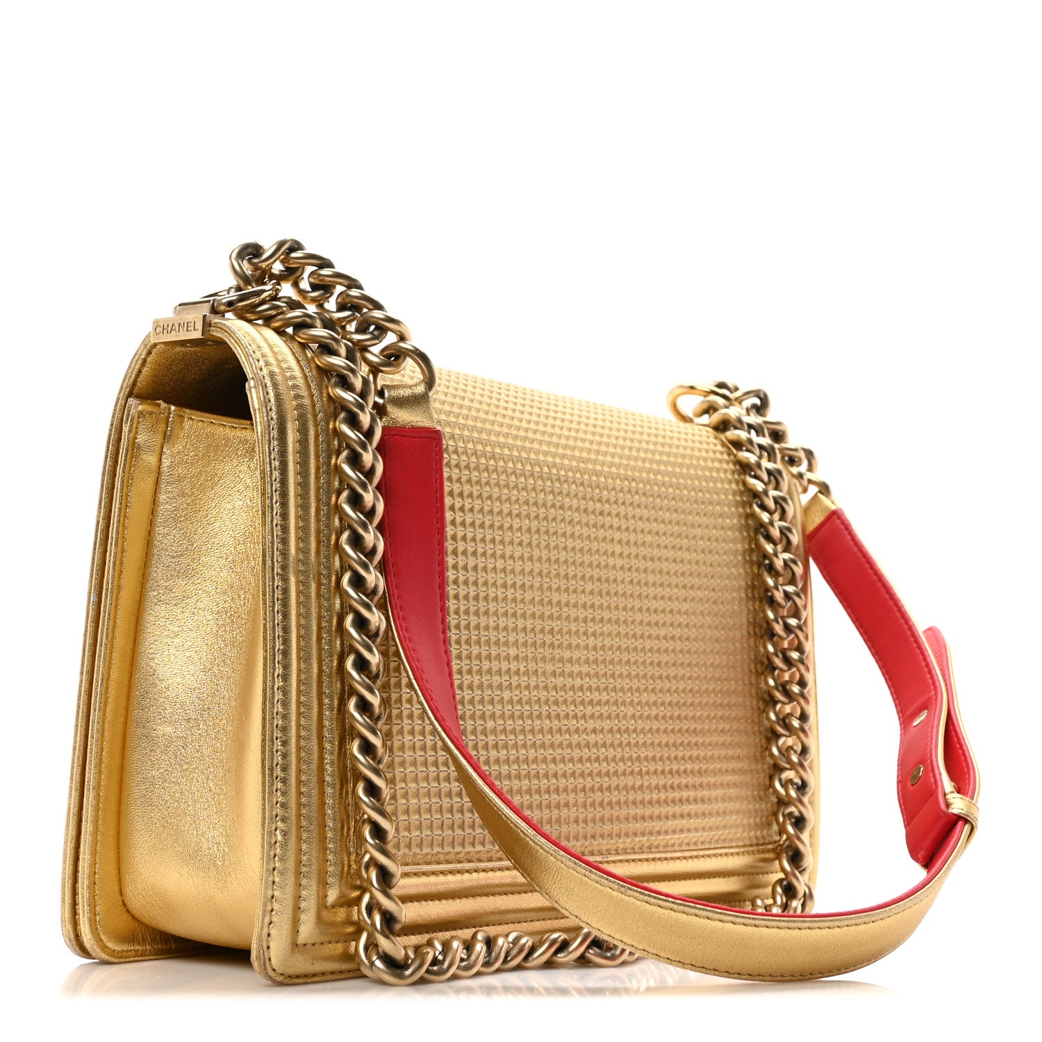 Chanel Metallic Lambskin Embossed New Medium Cube Boy Flap Gold 3 of 10