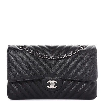 Chanel Caviar Chevron Quilted Medium Double Flap Black 1 of 8