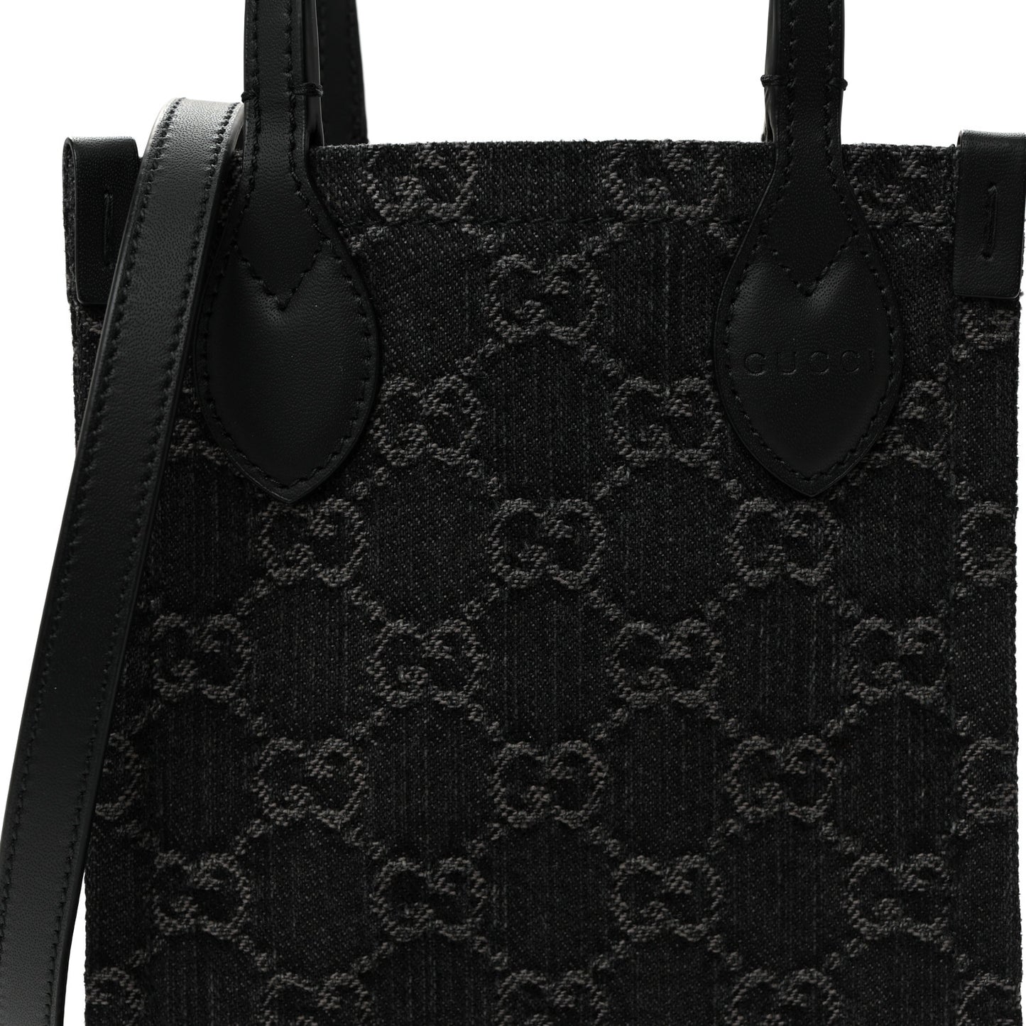 Denim Cuoio Harness GG Monogram Mini Ophidia Tote Bag Black Medium Grey