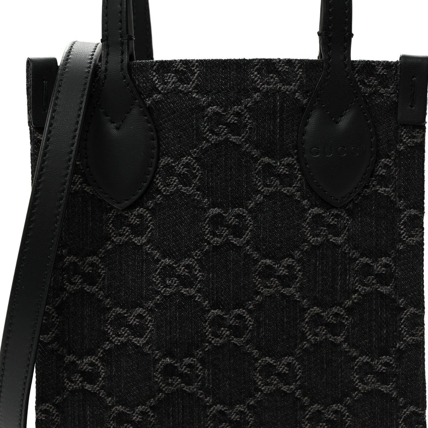 Gucci Denim Cuoio Harness GG Monogram Mini Ophidia Tote Bag Black Medium Grey 8 of 10