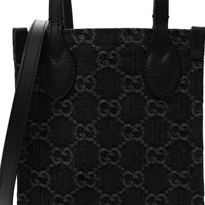 Gucci Denim Cuoio Harness GG Monogram Mini Ophidia Tote Bag Black Medium Grey 8 of 10