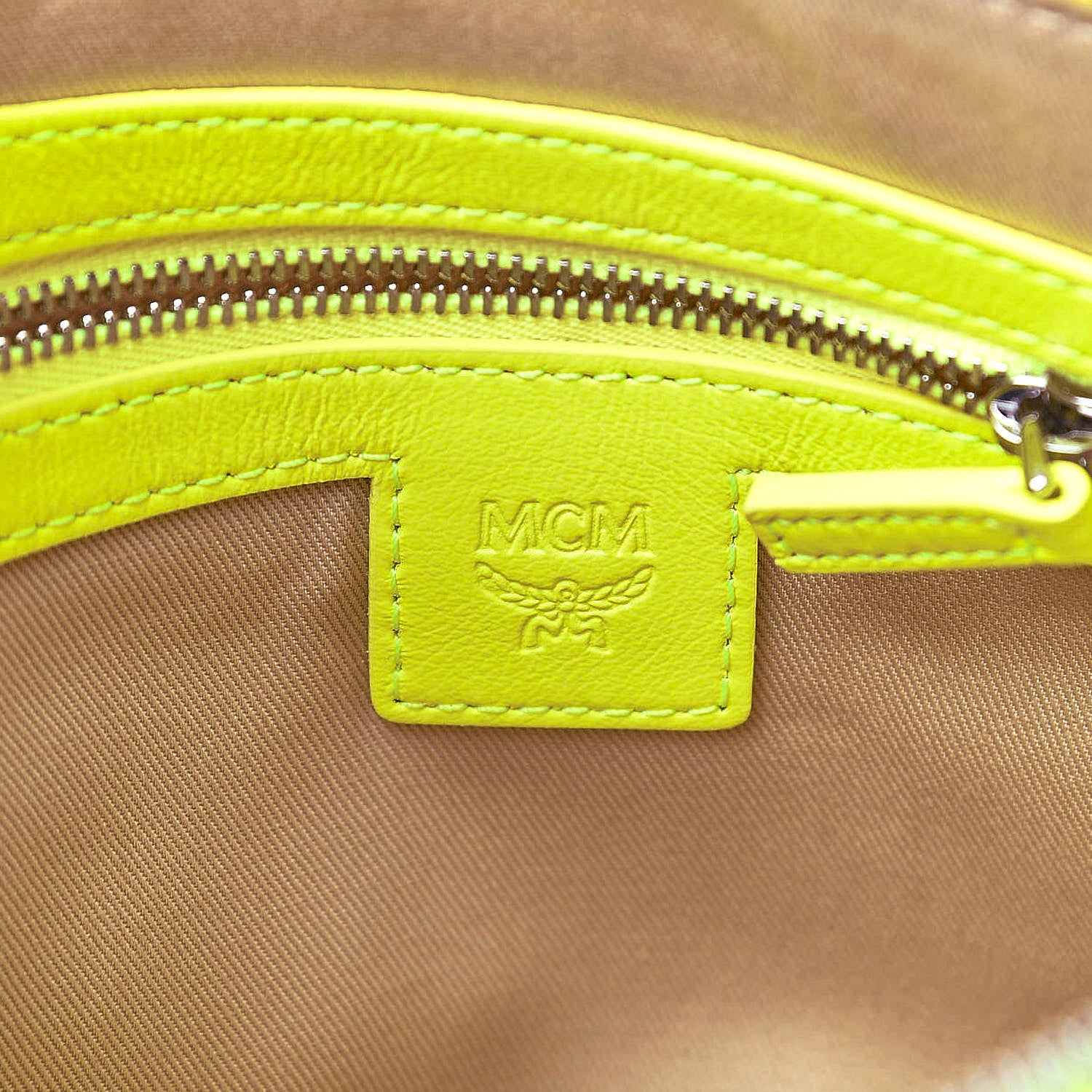 MCM Visetos Wristlet Zip Pouch Neon Yellow 6 of 8