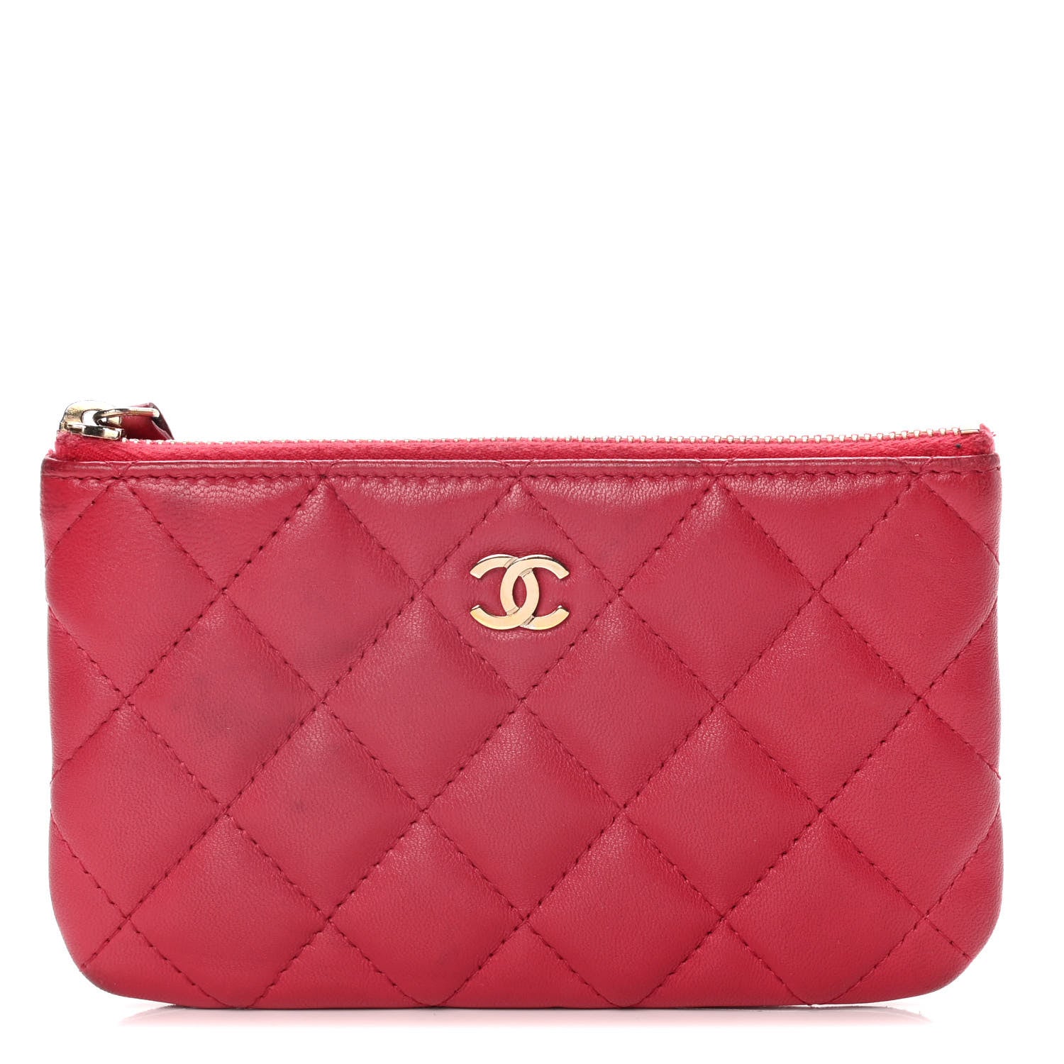 Chanel Lambskin Quilted Small Cosmetic Case Dark Pink 1 of 15