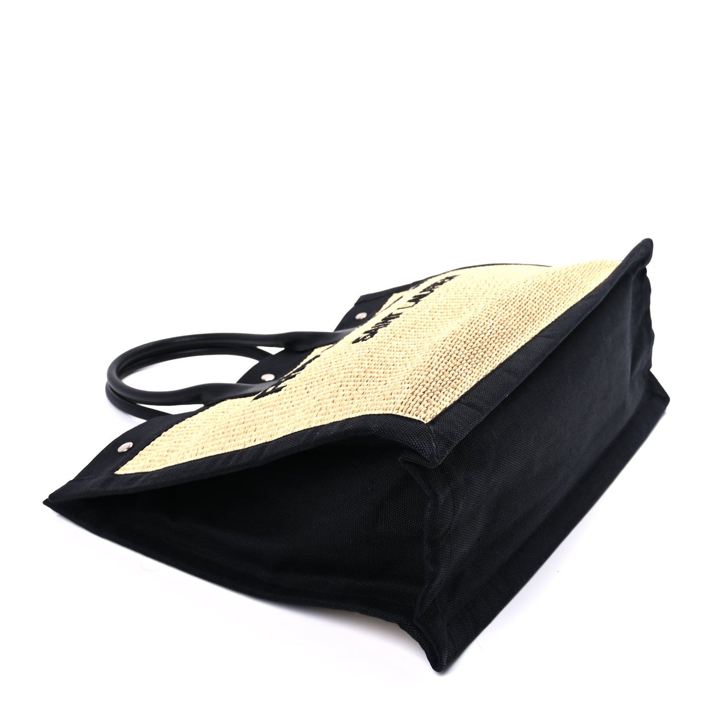 Raffia Linen Calfskin Rive Gauche Tote  Naturale Black