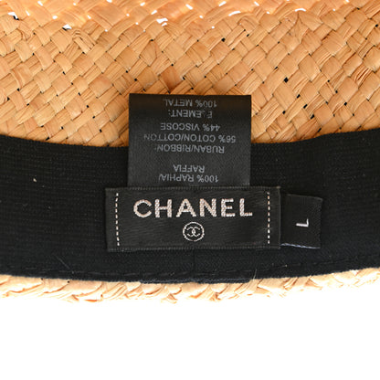 Chanel Raffia Wide Brimmed Hat L Beige Black 8 of 9