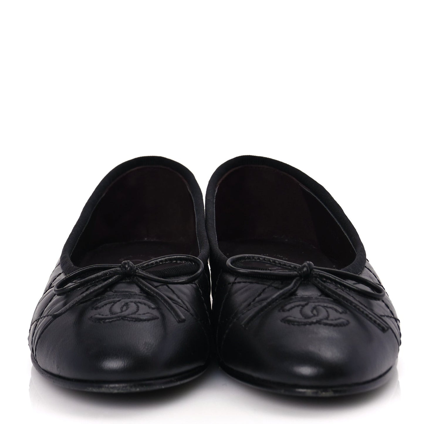 Aged Calfskin Quilted CC Cap Toe Ballerina Flats 36 Black
