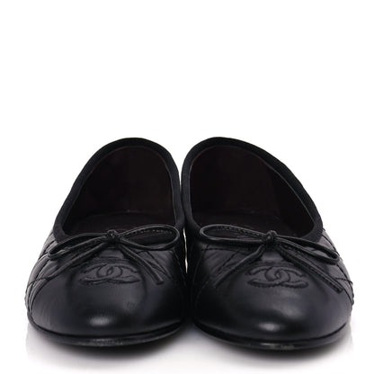 Chanel Aged Calfskin Quilted CC Cap Toe Ballerina Flats 36 Black 4 of 9