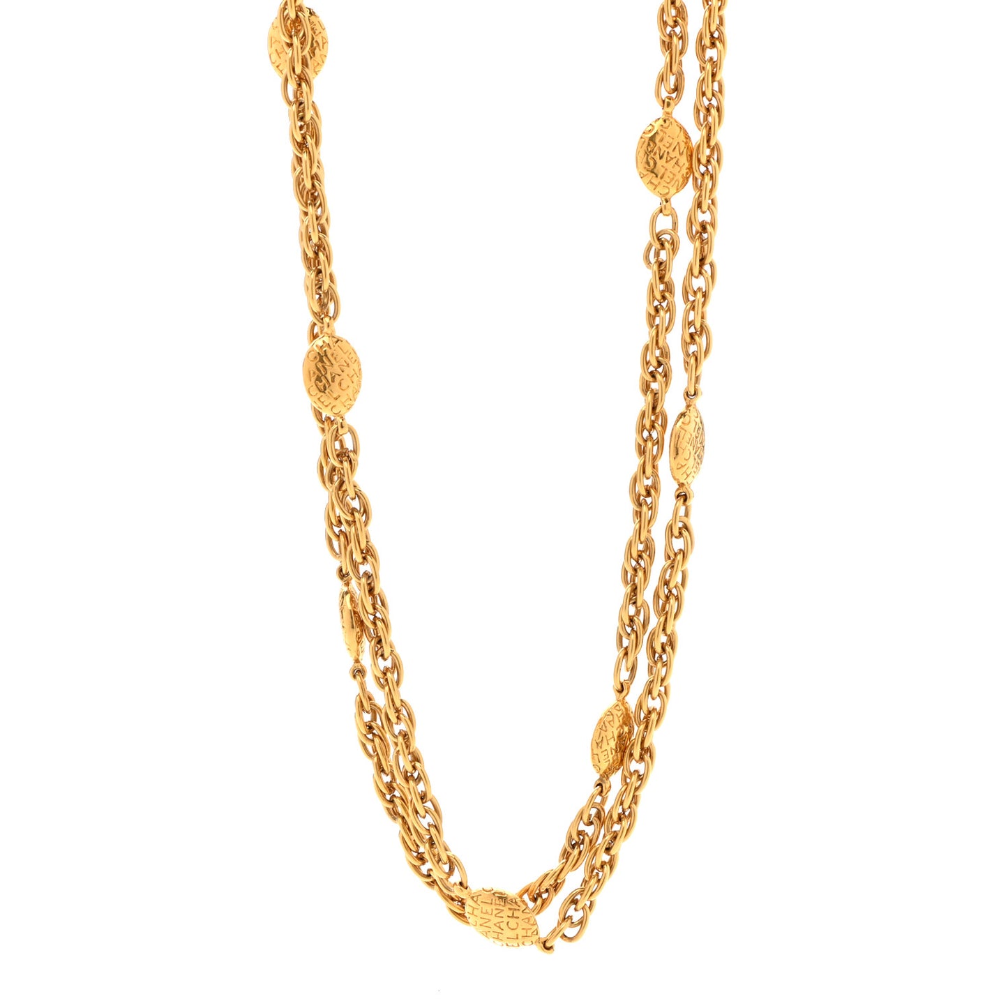 CC Medallion Long Chain Necklace Gold
