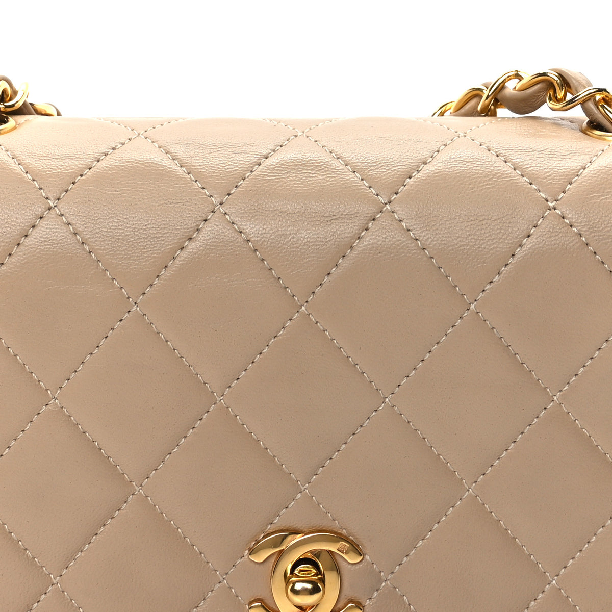 Lambskin Quilted Mini Single Flap Beige