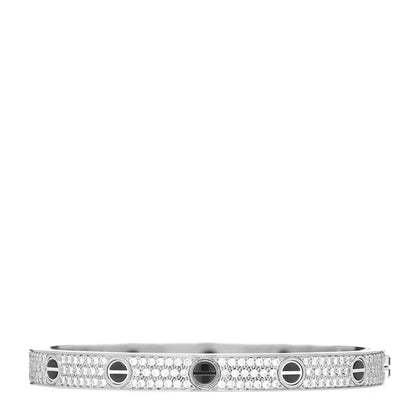 Cartier 18K White Gold Diamond Ceramic LOVE Paved Bracelet 18 3 of 4