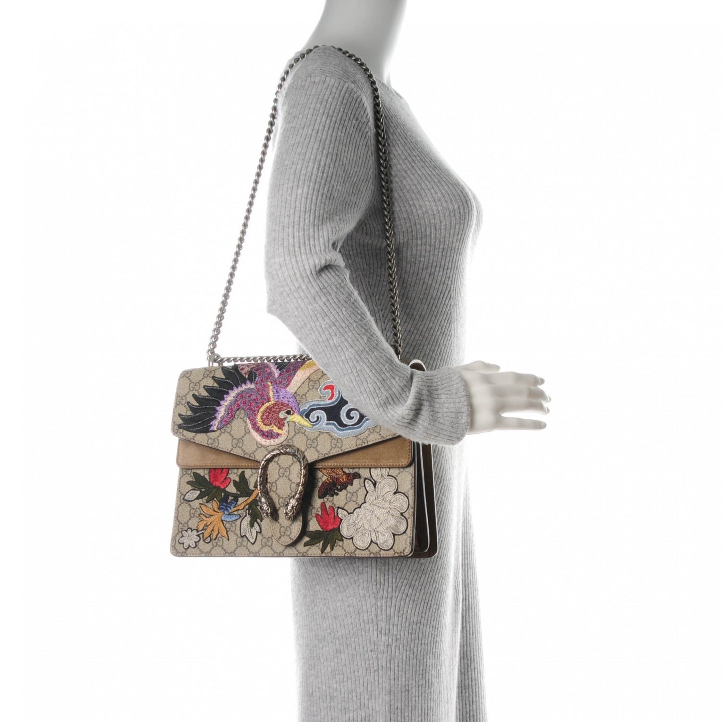 GG Supreme Monogram Embroidered Medium Dionysus Shoulder Bag Taupe