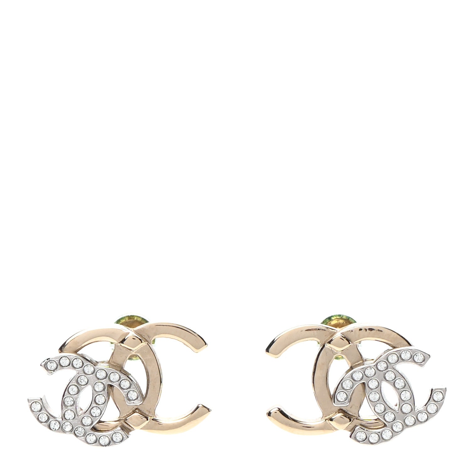 Chanel Crystal Double CC Earrings Gold Silver 1 of 6