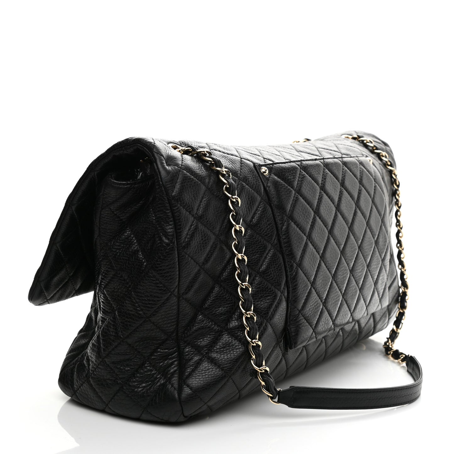 Calfskin Quilted XXL Travel Flap Bag Black