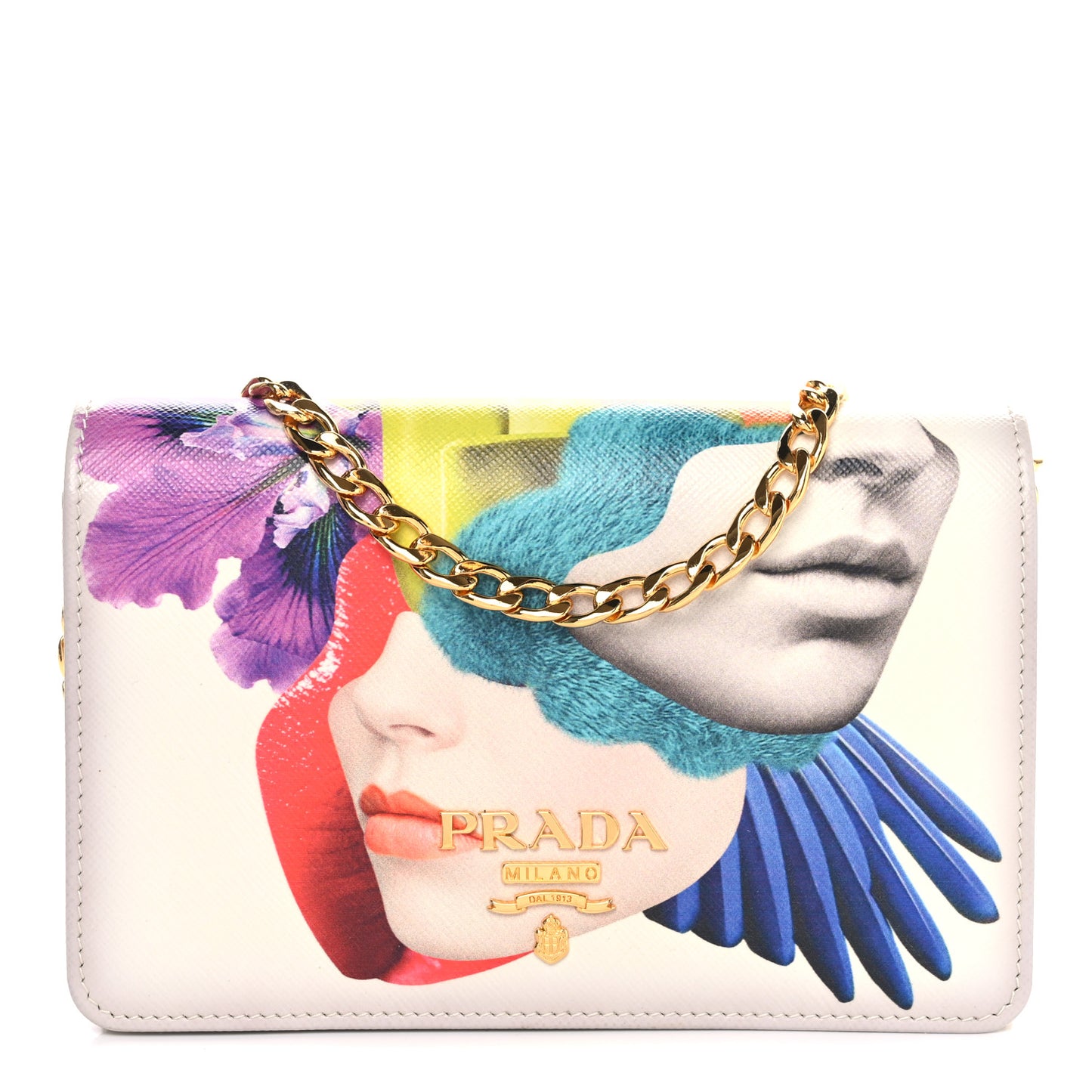 Saffiano Lux Chain Wallet White Multicolor