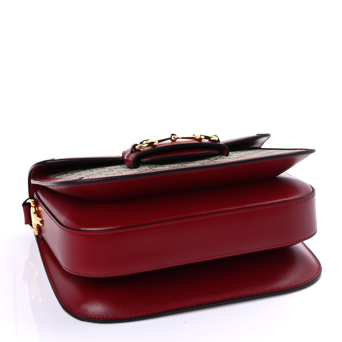 GG Supreme Monogram Azalea Calfskin Horsebit 1955 Shoulder Bag Beige Ebony New Cherry Red