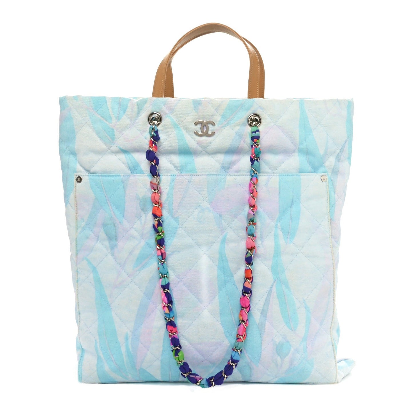 Canvas Quilted Jungle Jeans Tote White Multicolor