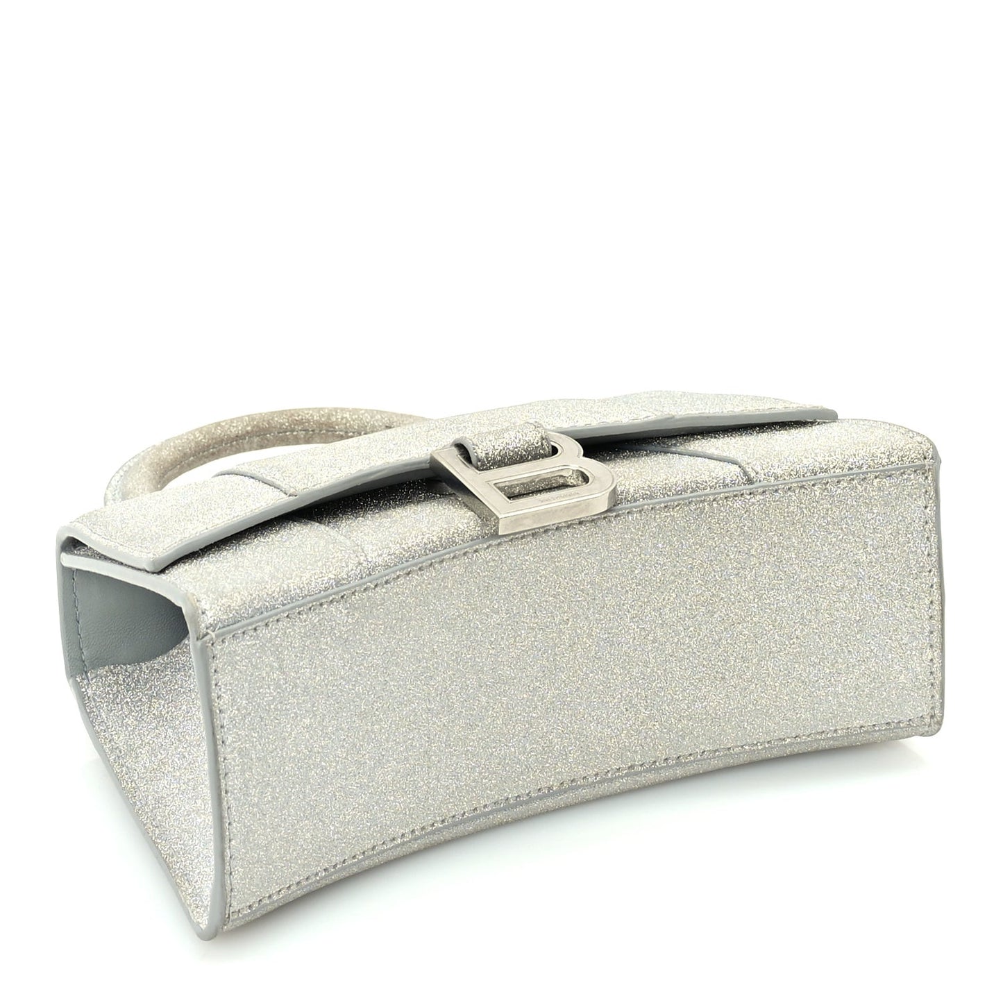 Glitter Fabric Hourglass Top Handle Bag XS  Grey