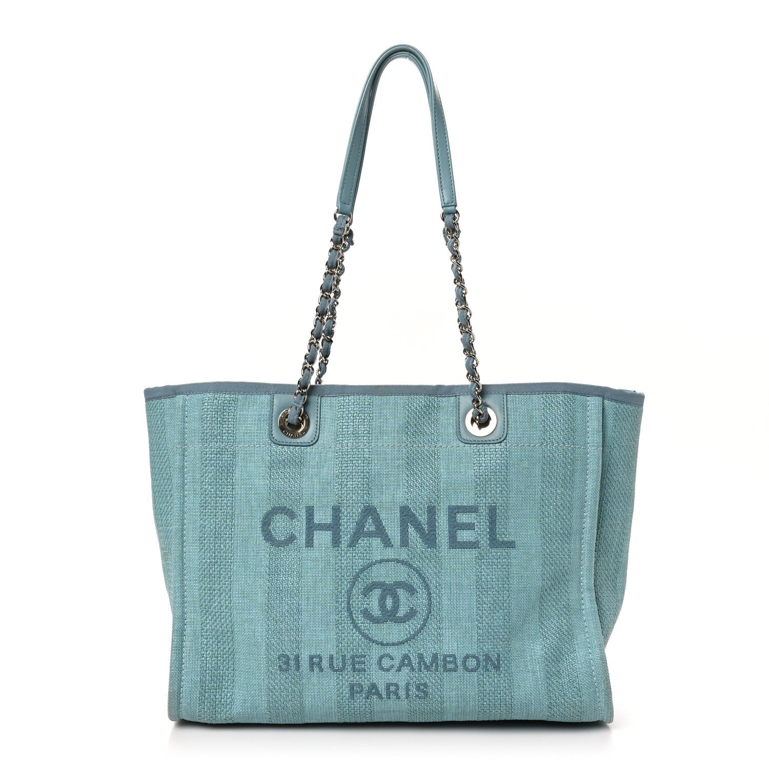 Chanel Mixed Fibers Striped Small Deauville Tote Blue 1 of 7