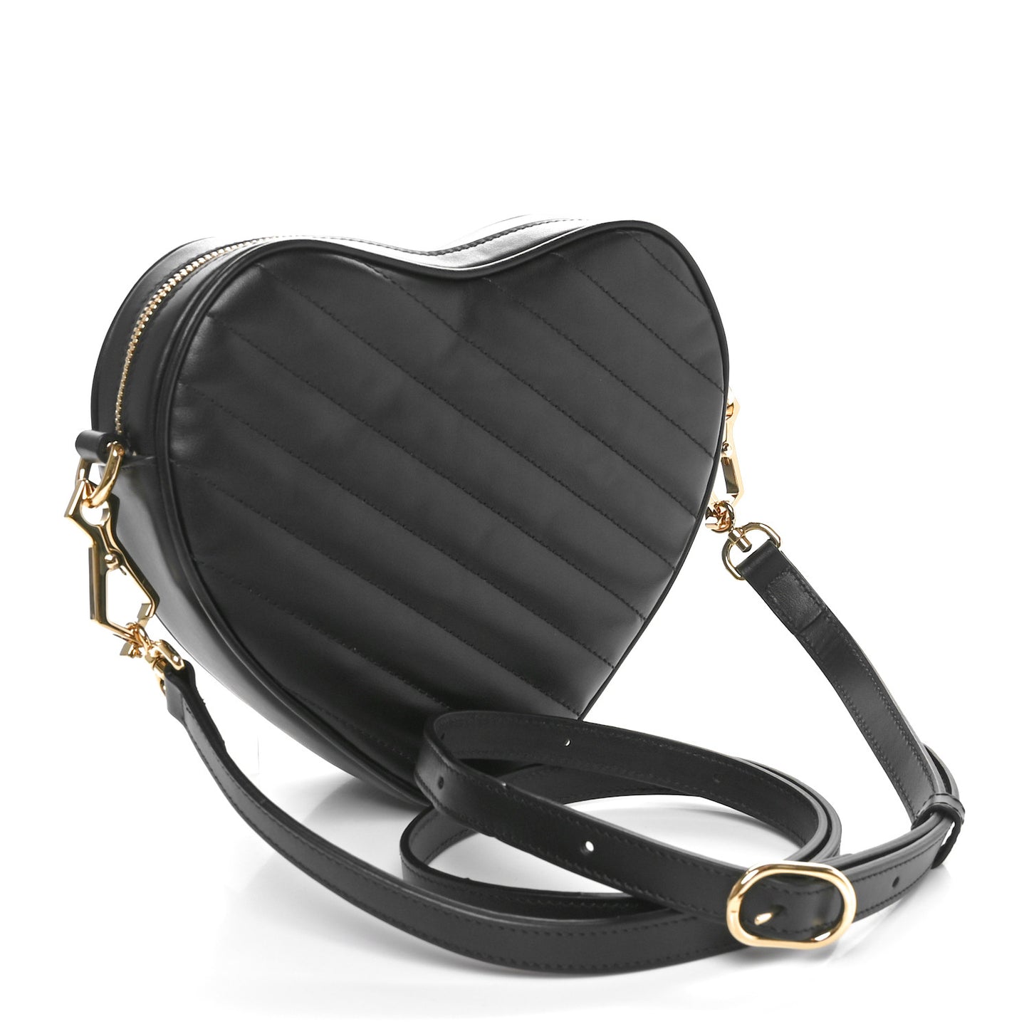 Calfskin Matelasse Diagonal Mini Interlocking G Heart Shoulder Bag Black